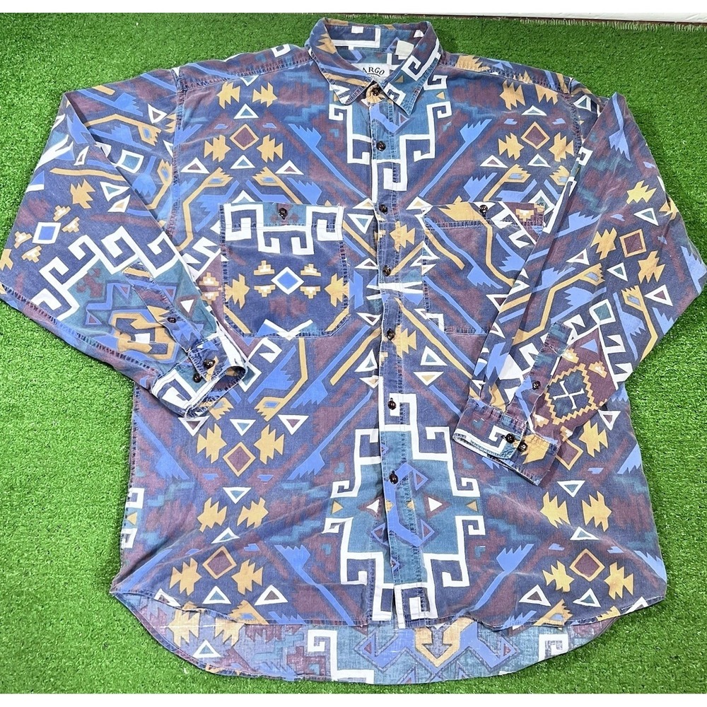 vintage abstract shirt XL button down Southwest Tribal Aztec 80s‎
